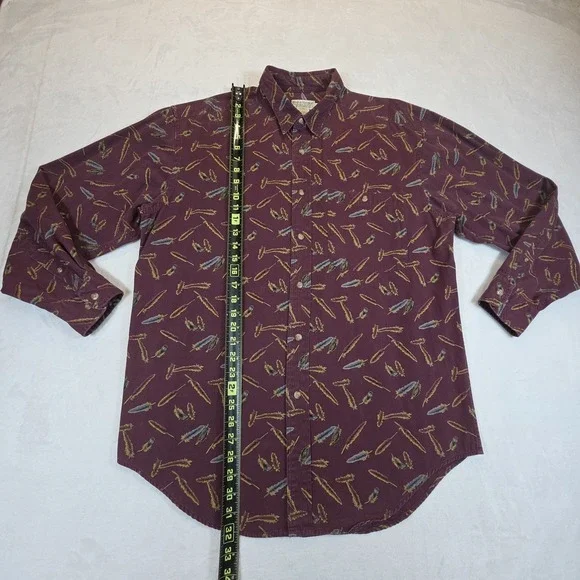 Vintage Banana Republic Safari Button Up Mens L Long Sleeve Feathers Burgundy - Picture 7 of 10
